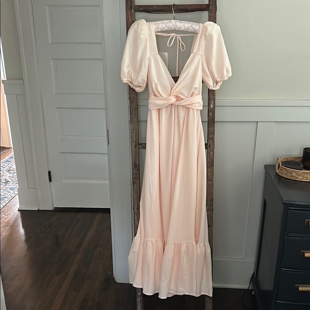 Astr Pink Puff Sleeve Wrap Sundress